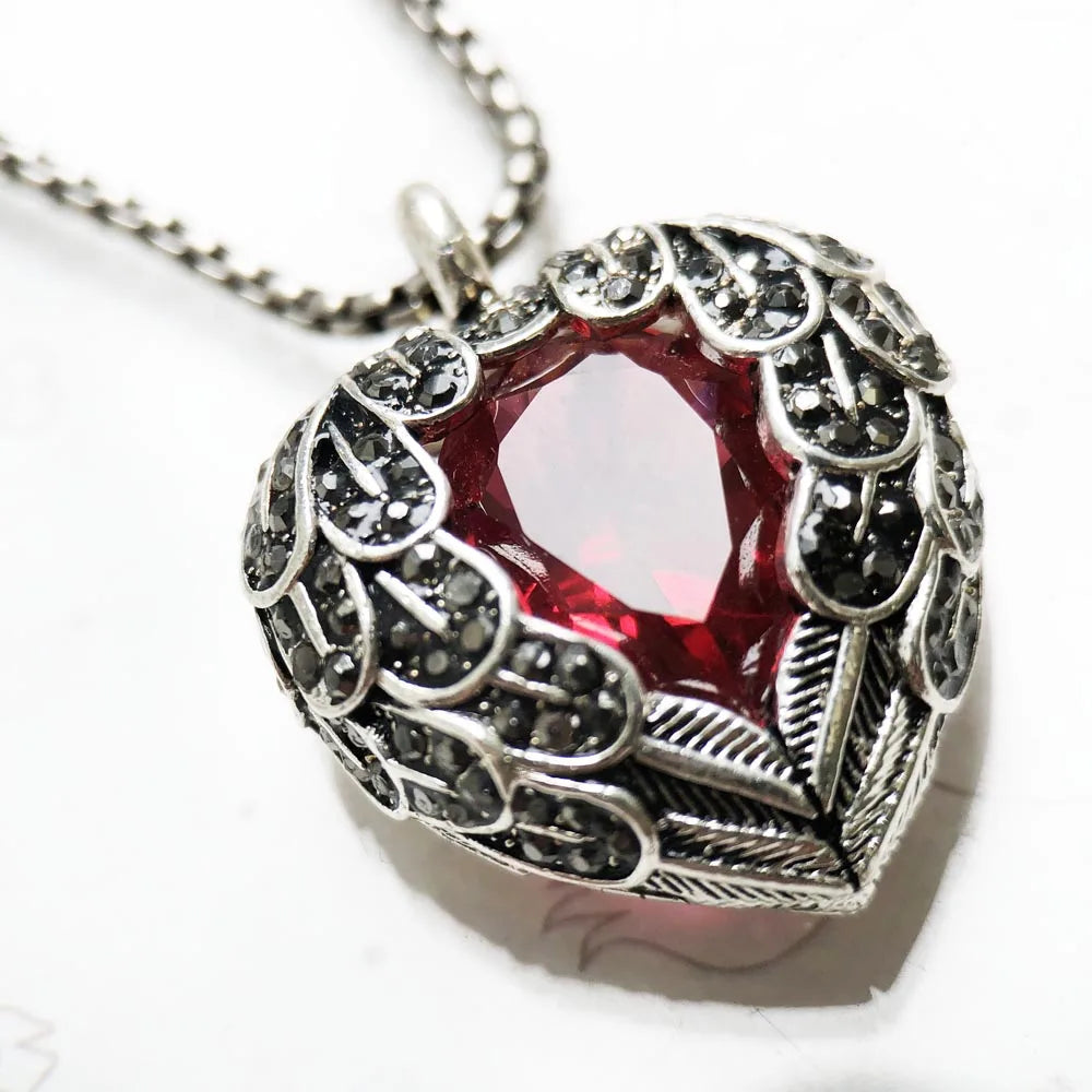 Women's 925 Sterling Silver Red Winged Heart Pendant Necklace