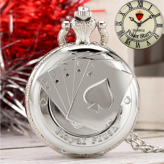 Middle Size Vintage Flush Poker Card Quartz Pocket Watch Necklace Poker Dial Pendant Fob Watches Chain Clock Gift for Men Women