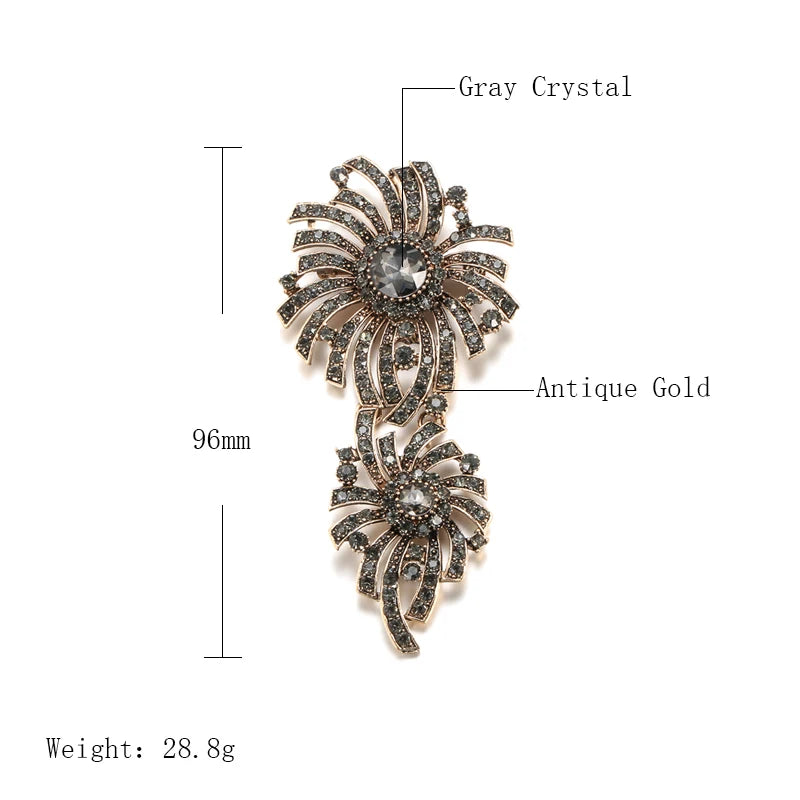 Hot Gray Crystal Flower Brooch Pin For Women Antique Gold Arabesque Rhinestone Brooch Lapel Scarf Broches Vintage Jewelry