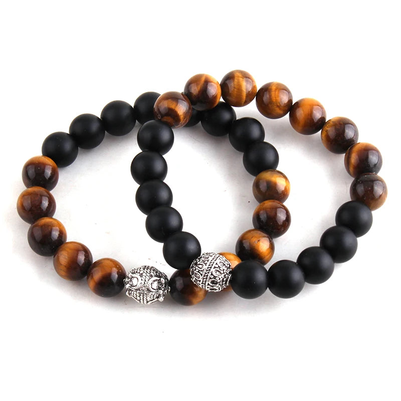 RH New Fashion 2 Piece/ Set  Men Bracelet Matte Onyx Tiger Eye Beaded Bracelets Set Men Jewelry Gift DropShipping