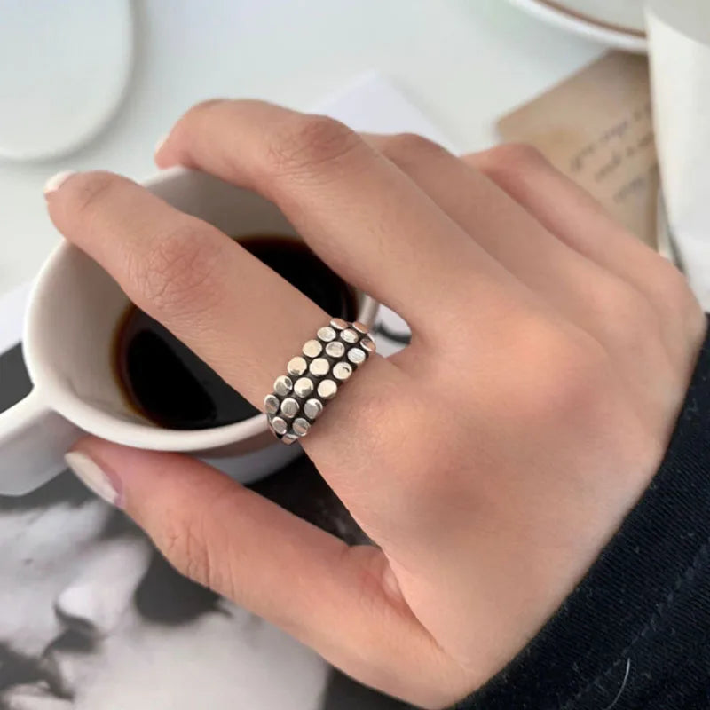 PANJBJ Geometric Multilayer Round Bead Ring Female Fashion Punk Temperament Prevent Allergy Charm Jewelry