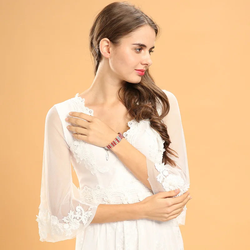 Natural Stone Feather Charm Bracelet - Bohemian Beaded Bracelet