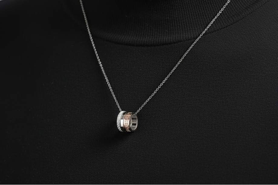 Three Zircon Circle Necklace - Minimalist Stainless Steel Pendant