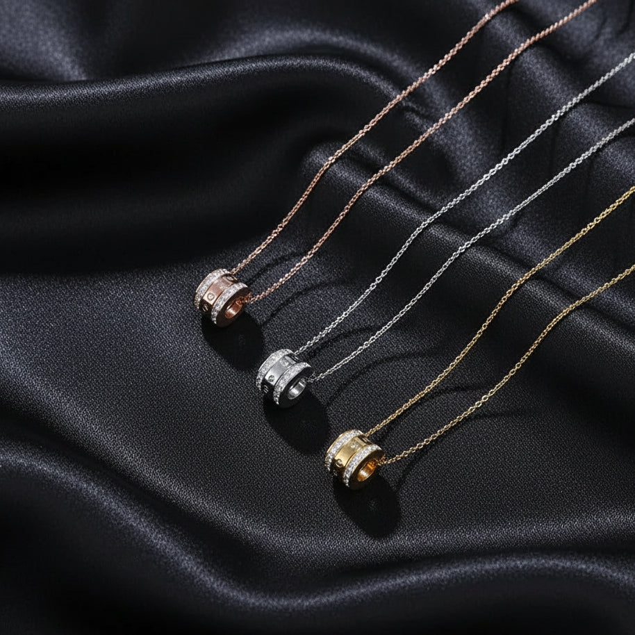 Three Zircon Circle Necklace - Minimalist Stainless Steel Pendant