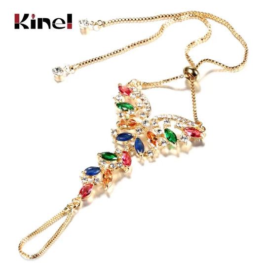 Luxury Indian Jewellery Fashion Gold Plating Colorful Zircon Bracelet For Women Vintage Wedding Jewelry Party Crystal Gift