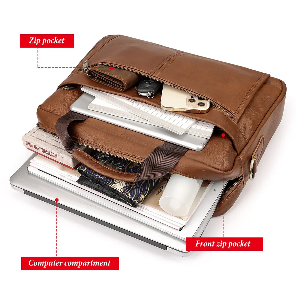 Genuine Leather Briefcase for Men | Business Laptop Messenger Bag