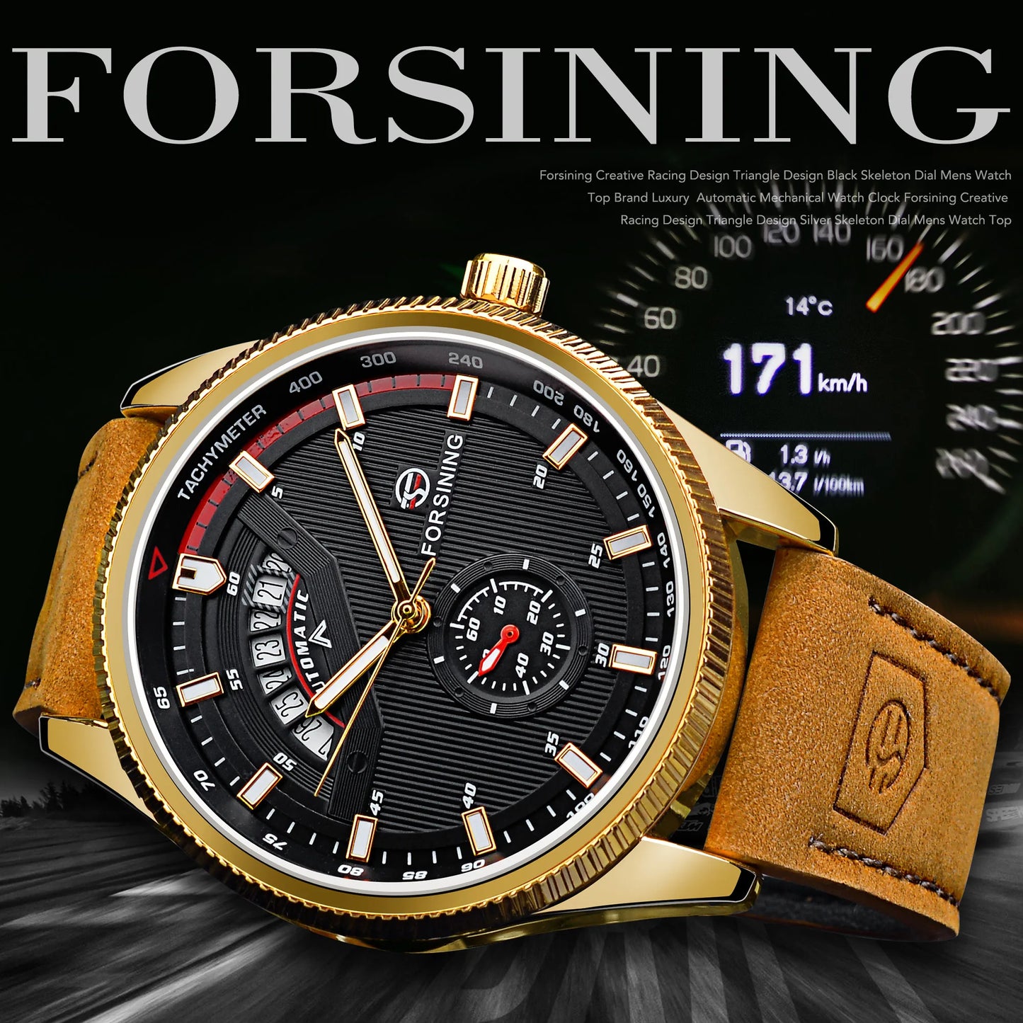 Forsining Men Mechanical Wristwatch Fashion Automatic Man Outdoor Watch With Date Display Leather Waterproof Analog Watches