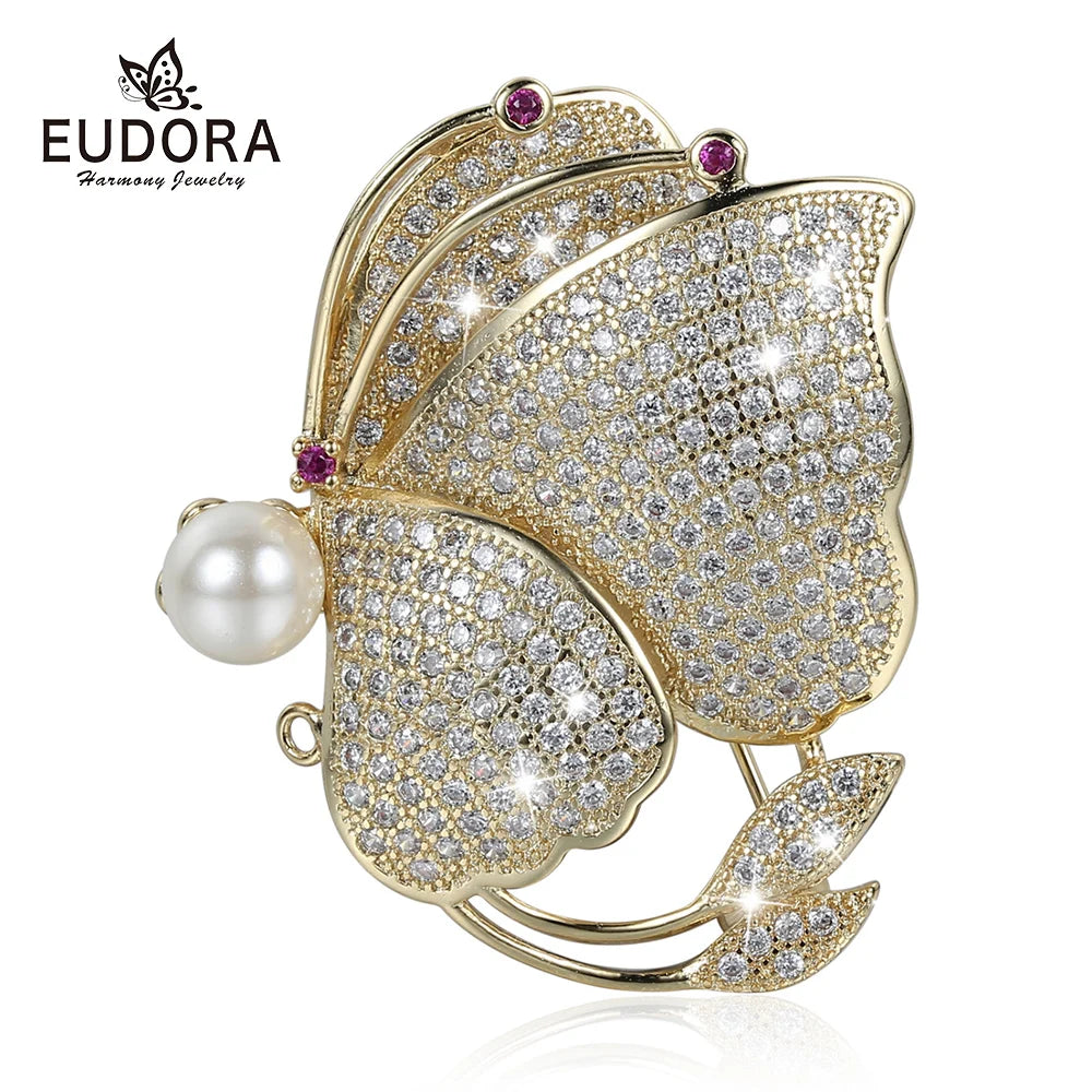 EUDORA Top Quality Big Butterfly Brooch Luxury Crystal Pin Brooches For Women Party Banquet Rhinestone Pins Colthese Accessories