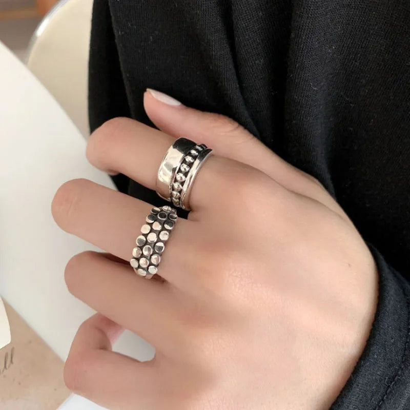 PANJBJ Geometric Multilayer Round Bead Ring Female Fashion Punk Temperament Prevent Allergy Charm Jewelry