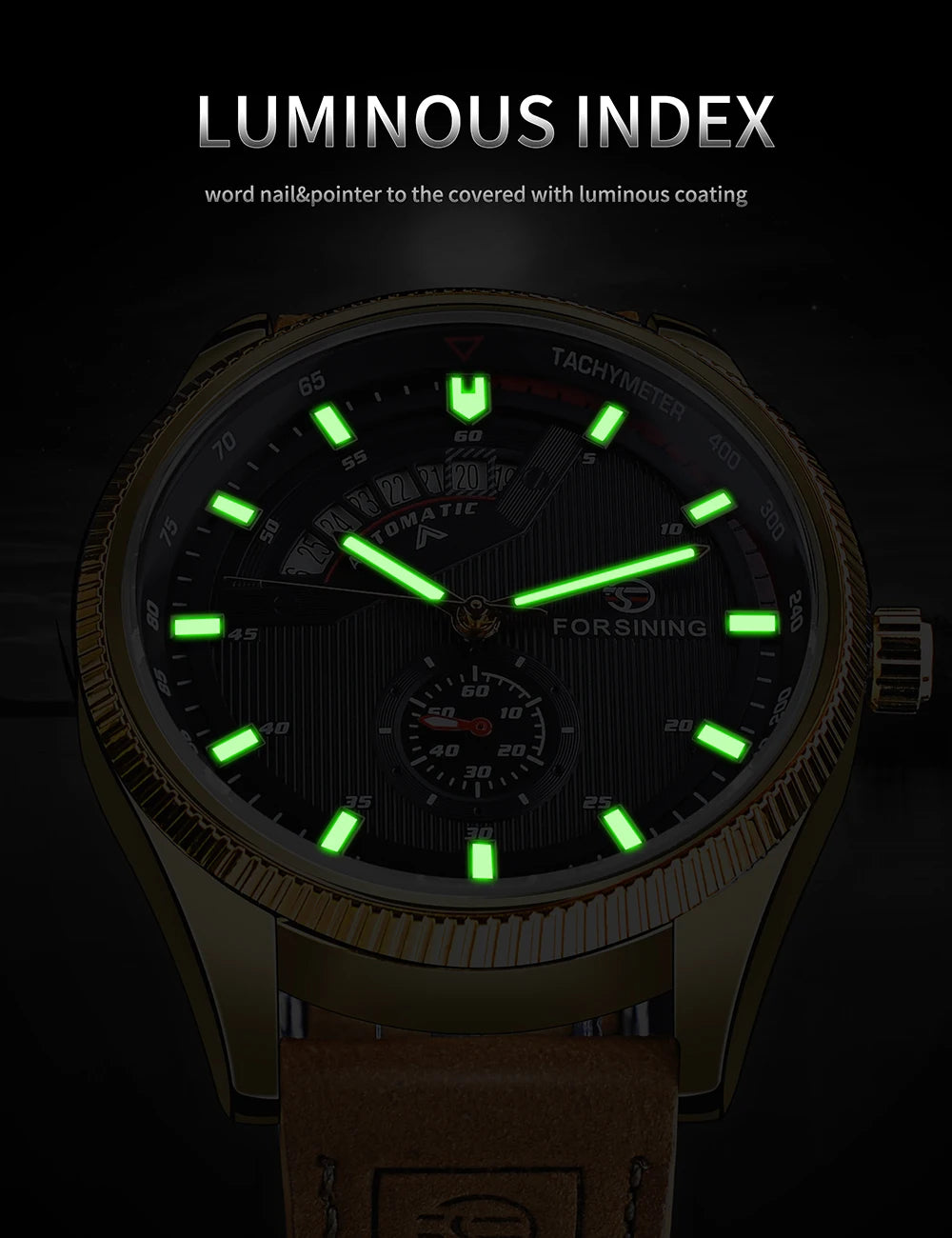 Forsining Men Mechanical Wristwatch Fashion Automatic Man Outdoor Watch With Date Display Leather Waterproof Analog Watches