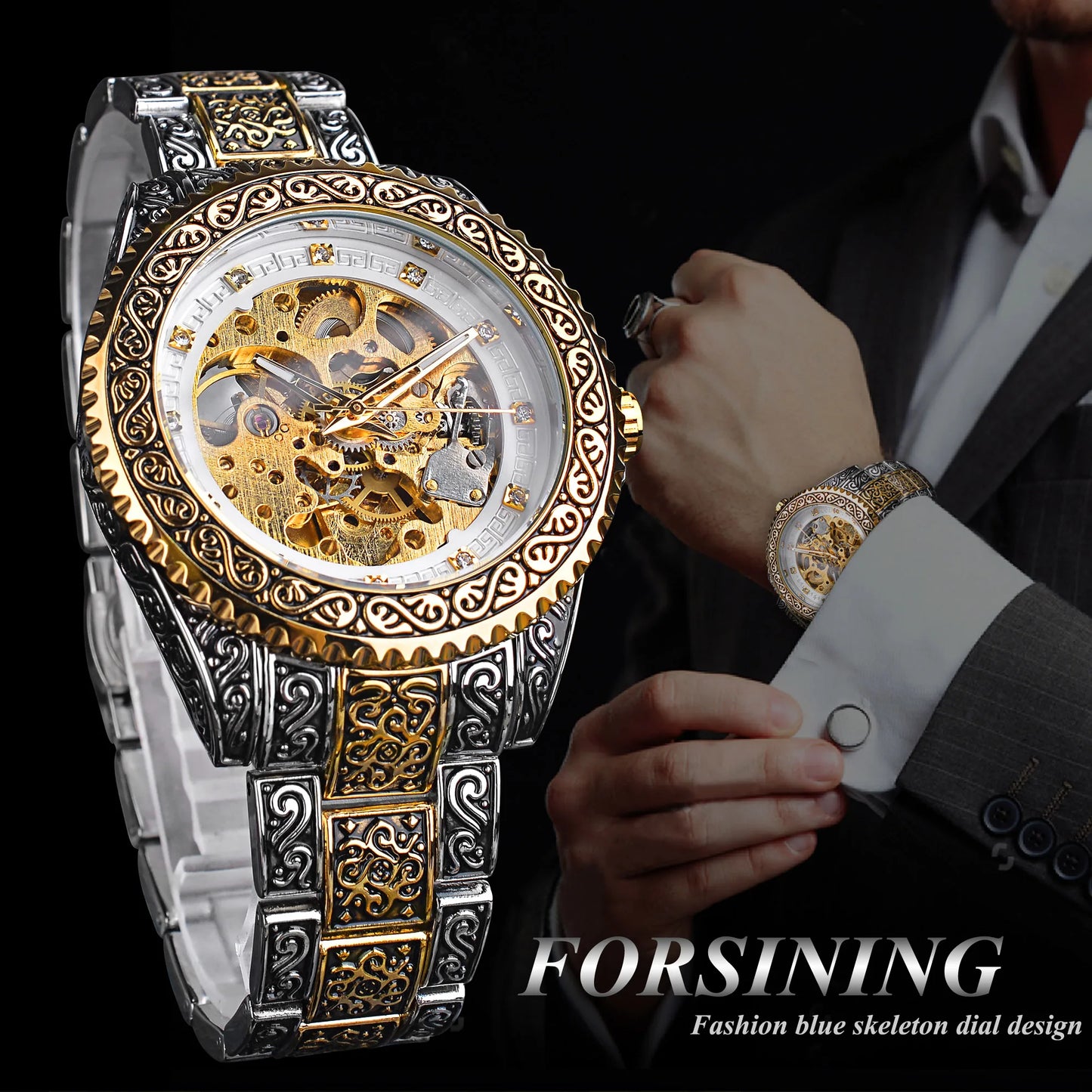 Golden Automatic Wristwatch Men Luxury Mechanical Watch Waterproof Diamond Analog Watches For Man Relogio Masculino