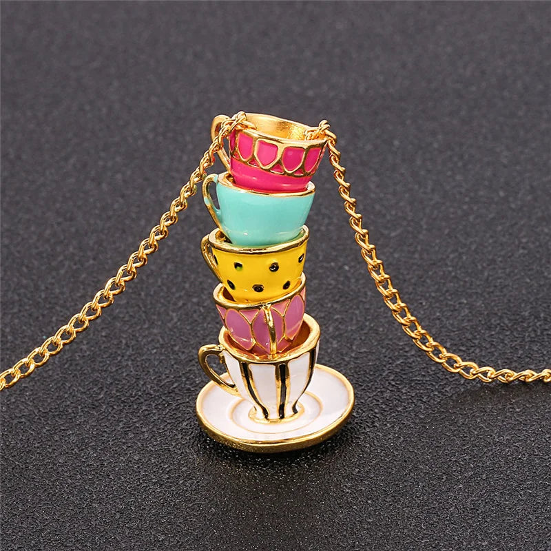 Fashion Womens Mens Necklace Teacup  Necklace Cups Pendant Necklace 2022 Long Necklaces Enamel Tea Cups Jewelry on The Neck