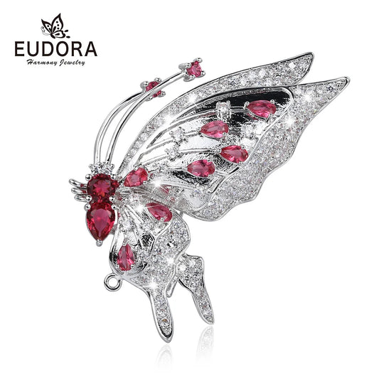 EUDORA Top Quality Crystal Insect Brooch Butterfly Brooches Pin Fashion Brooch For Women Pins Scarf Clip DIY Jewelry party gift