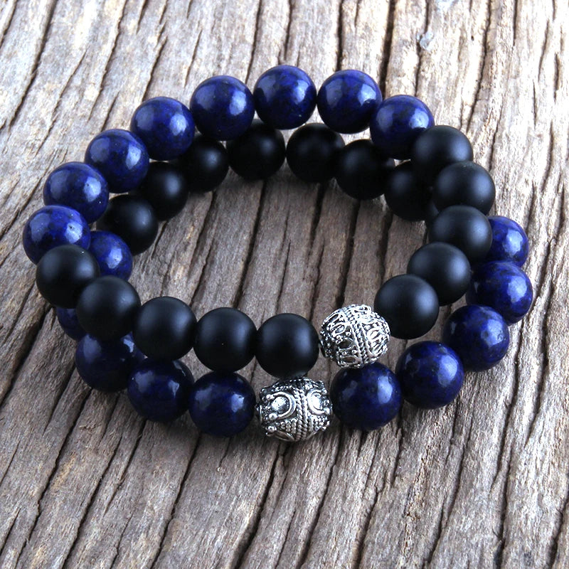 RH New Fashion 2 Piece/ Set  Men Bracelet Matte Onyx Tiger Eye Beaded Bracelets Set Men Jewelry Gift DropShipping