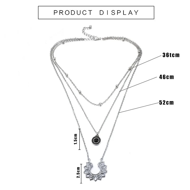 Multi-layer Tassel Water Drop Black Opening Flower Necklace