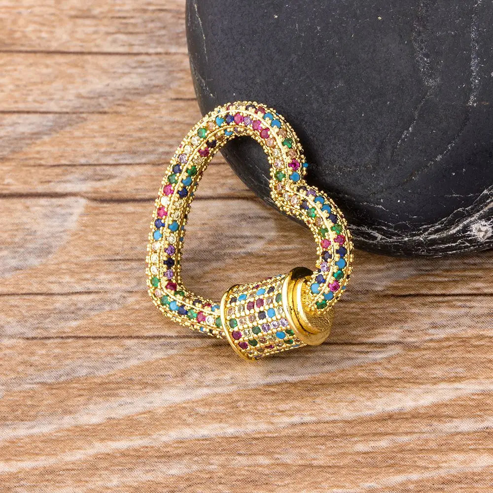 Rainbow Heart Carabiner Necklace – Gold Tone