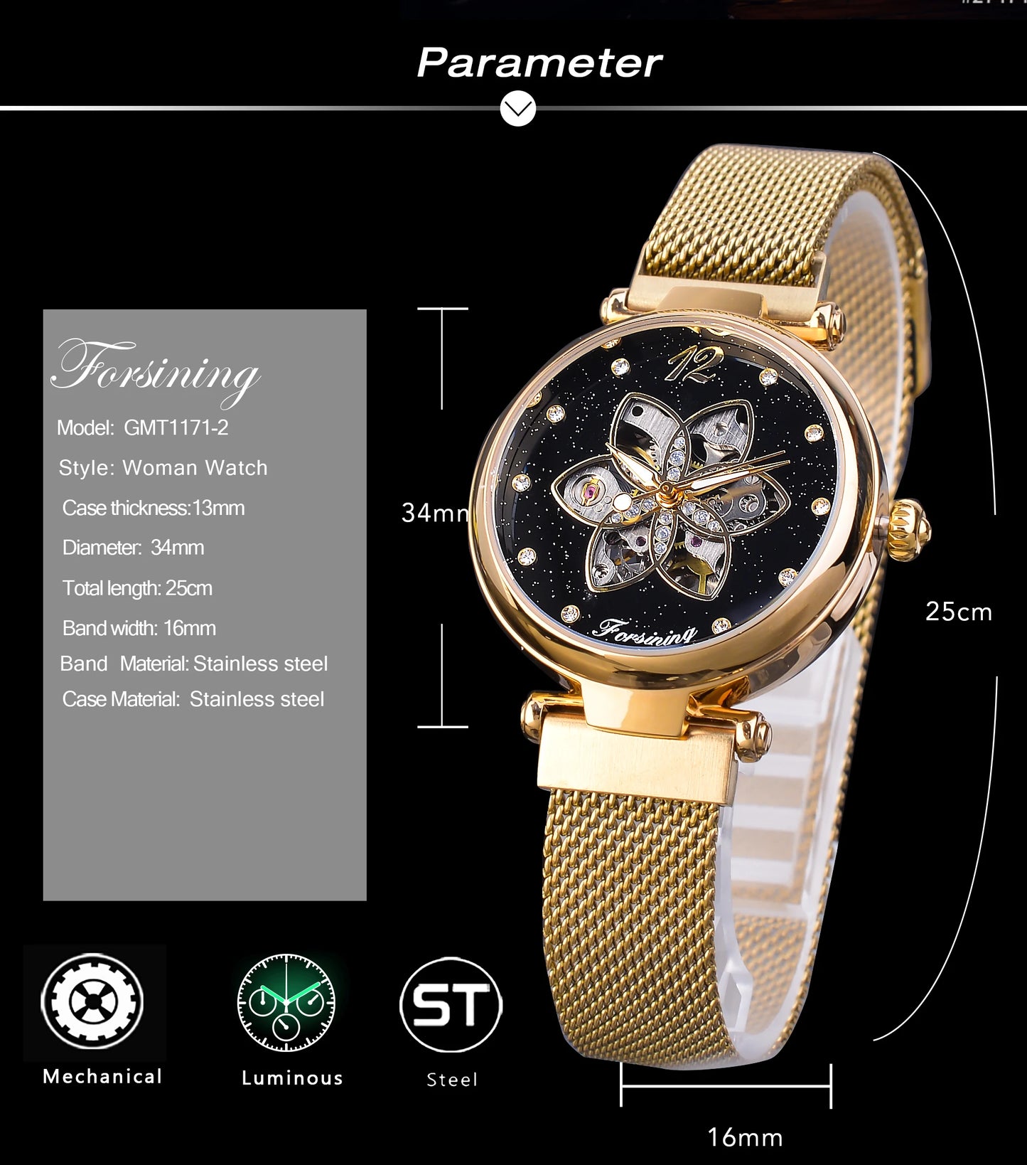 Mechanical Automatic Womens Watches Top Brand Luxury Diamond Creative Dial Gold Mesh Waterproof Fashion Ladies Watches