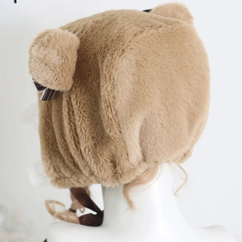 Cute fluffy bear lace hat