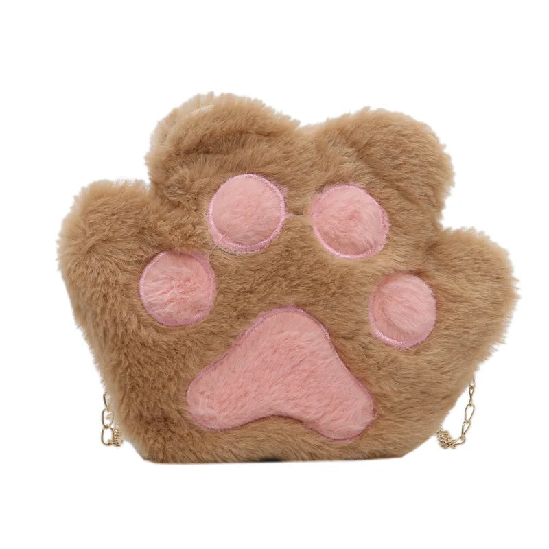 Fluffy cat's paw crossbody bag