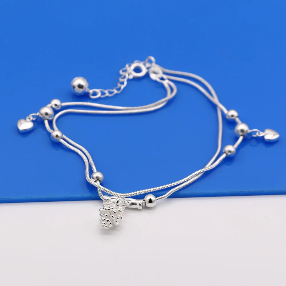 925 Silver Anklet for Girls with Pineapple Pendant Cute Summer Essential Versatile Silver Foot Chain for Beach Birthday Gift