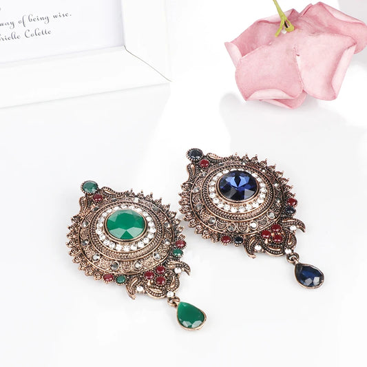 Bohemia Antique Gold Crystal Flower Brooch Pin - Vintage Wedding Accessory