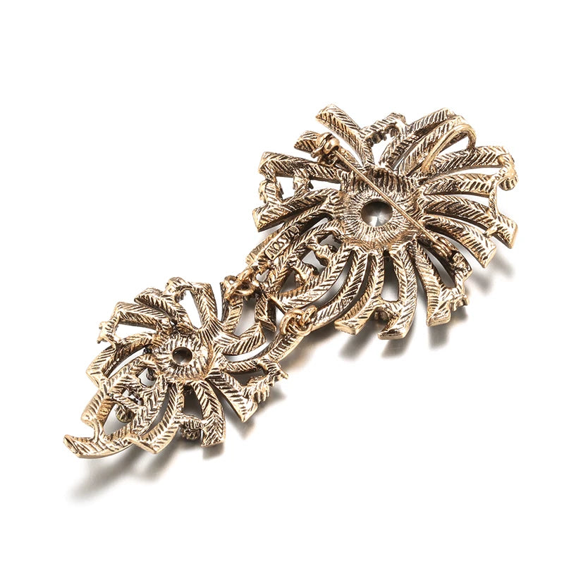 Hot Gray Crystal Flower Brooch Pin For Women Antique Gold Arabesque Rhinestone Brooch Lapel Scarf Broches Vintage Jewelry