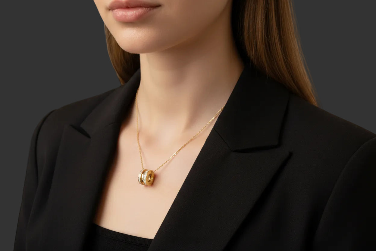 Three Zircon Circle Necklace - Minimalist Stainless Steel Pendant