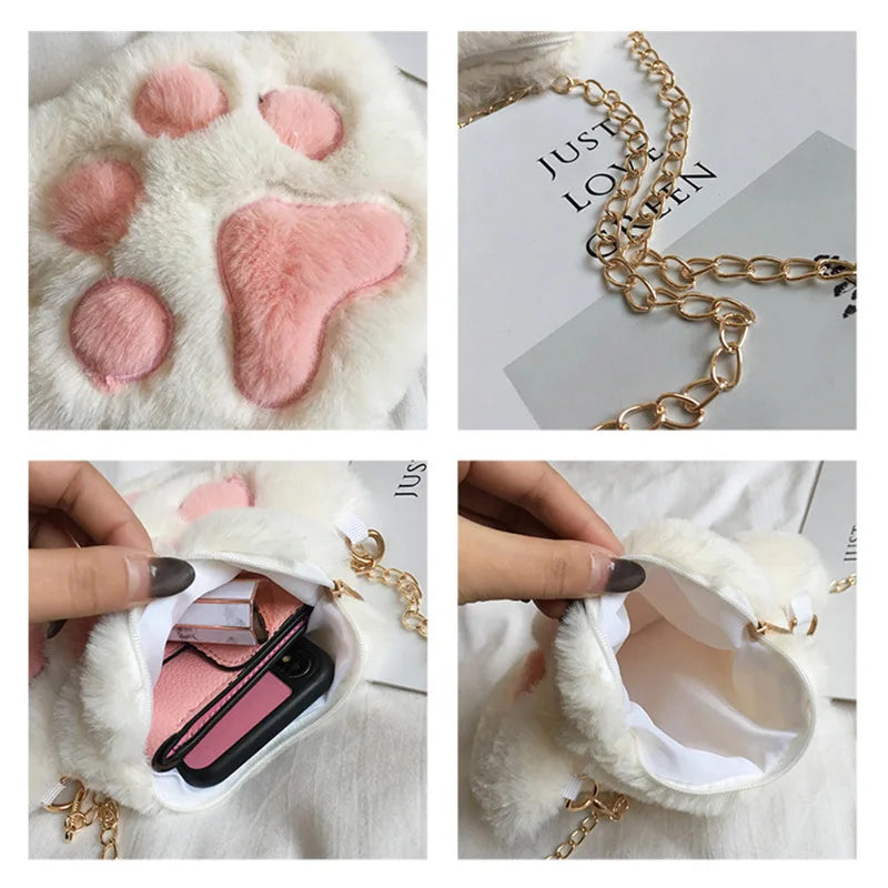 Fluffy cat's paw crossbody bag