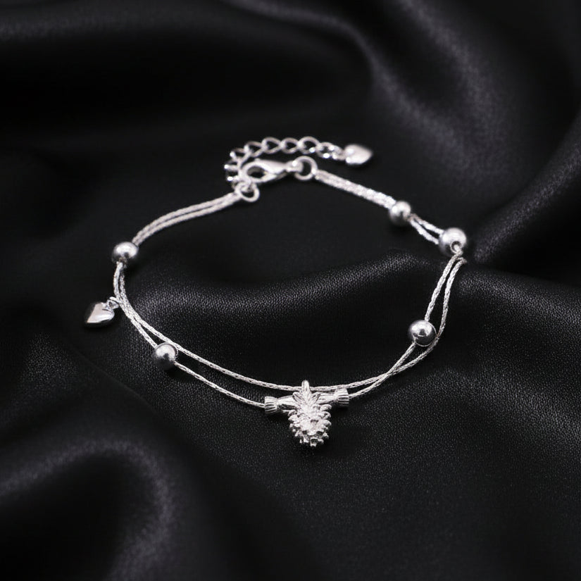 925 Silver Anklet for Girls with Pineapple Pendant Cute Summer Essential Versatile Silver Foot Chain for Beach Birthday Gift