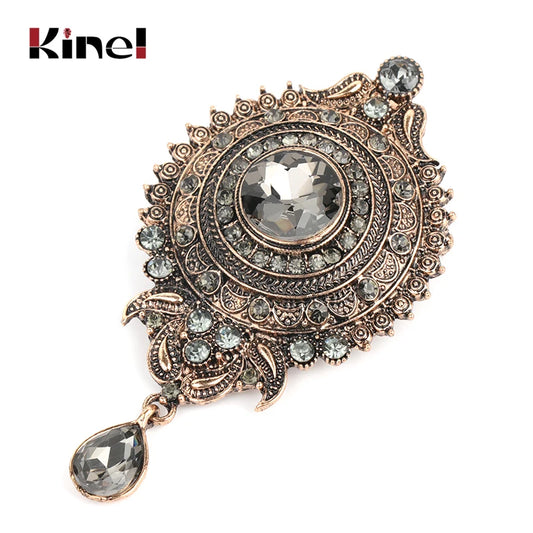 Bohemia Gray Crystal Flower Brooch Pins Metal Scarf Clothing Christmas Gift Banquet Vintage Wedding Accessories 219 New