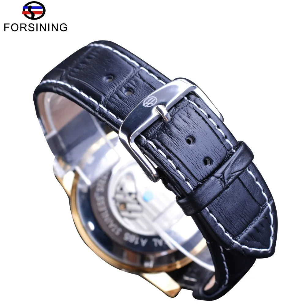 Forsining Fashion Self Winding Automatic Wrist Watch Golden Bezel Tourbillion Men Watch Male Clock Top Brand Mechanical Luxury