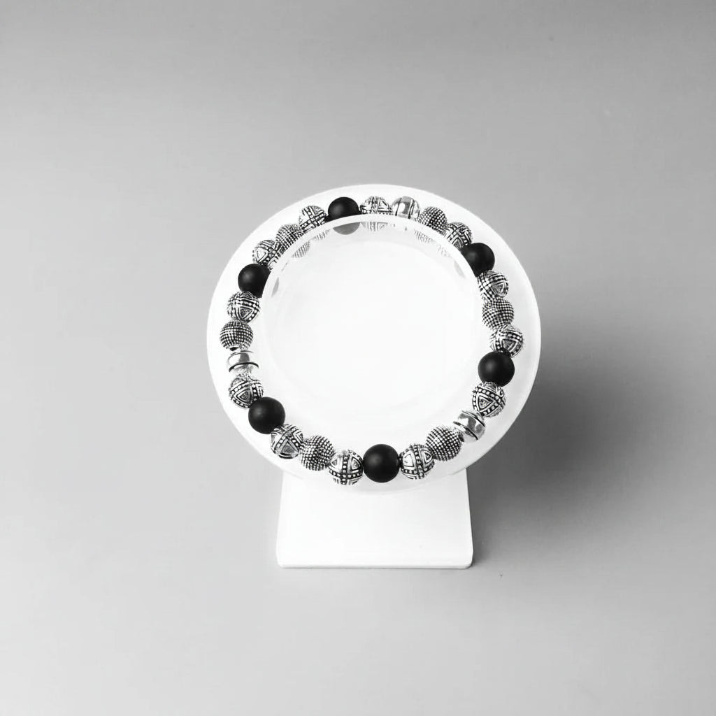 Men's 925 Sterling Silver Cross Beads & Obsidian Bracelet
