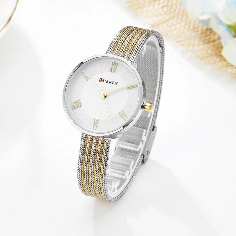 CURREN Women's Luxury Quartz Watch | Stainless Steel Mesh Band | Rose Gold | Waterproof