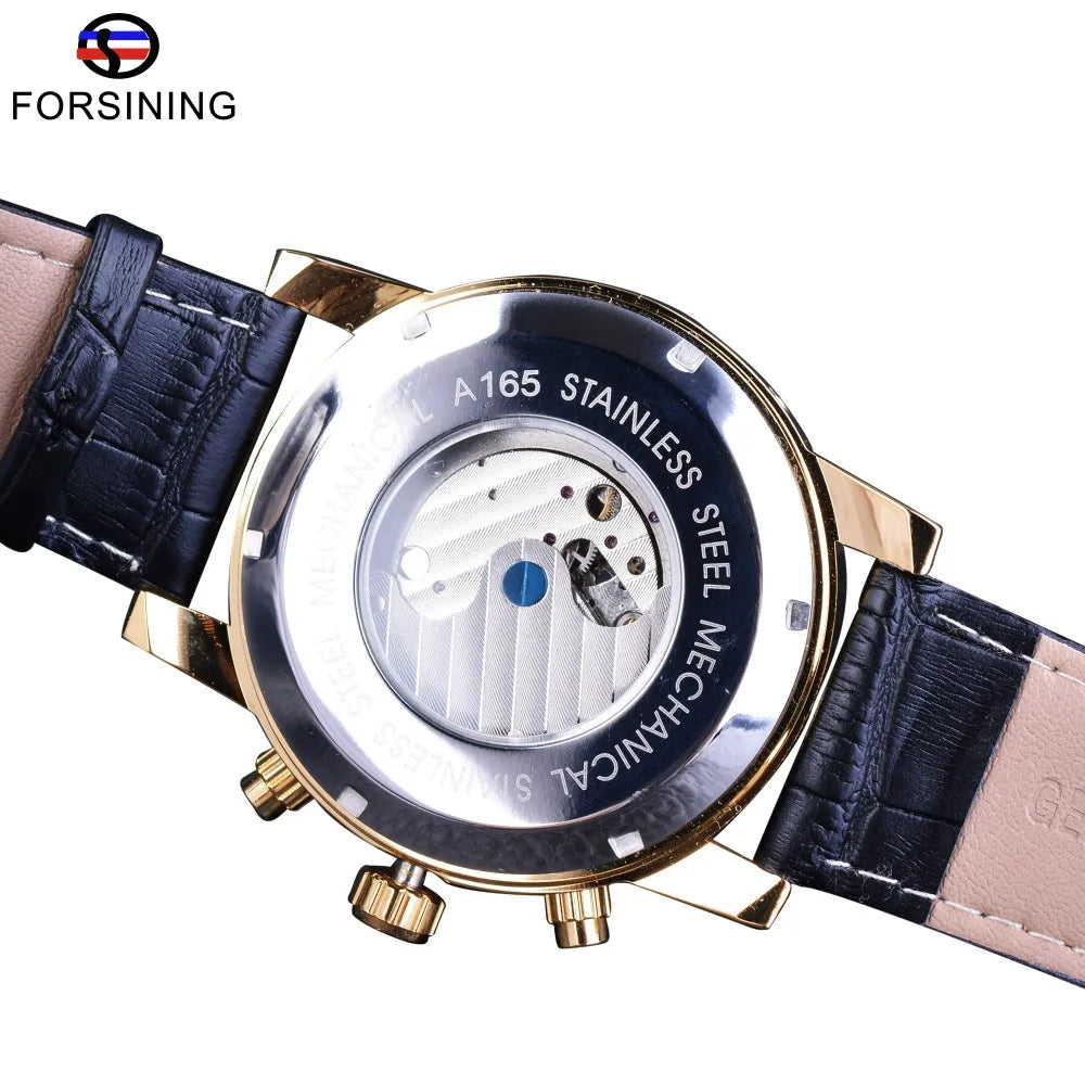 Forsining Fashion Self Winding Automatic Wrist Watch Golden Bezel Tourbillion Men Watch Male Clock Top Brand Mechanical Luxury