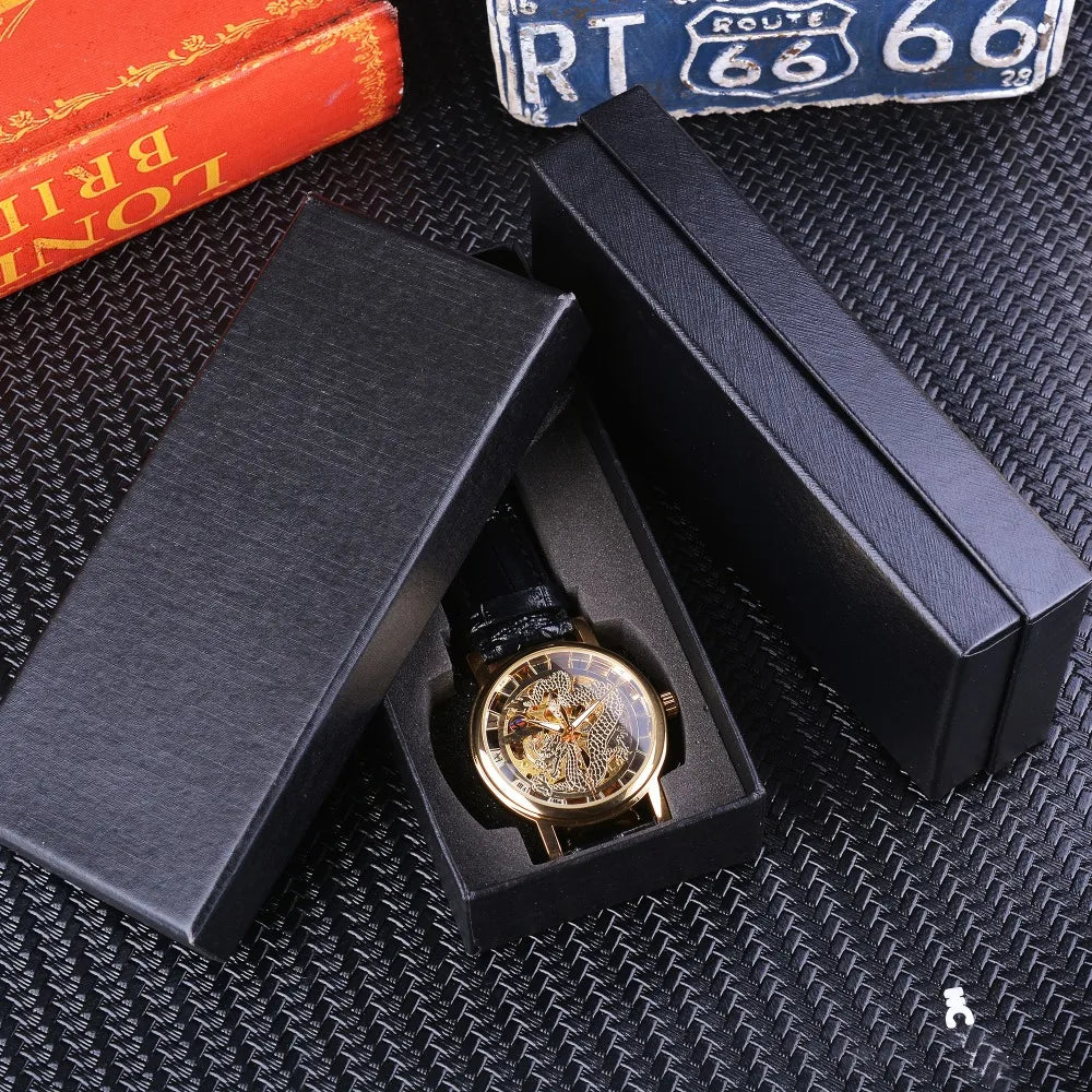 Forsining Chinese Dragon Skeleton Design Transparent Case Gold Watch Mens Watches Top Brand Luxury Mechanical Male Wrist Watch