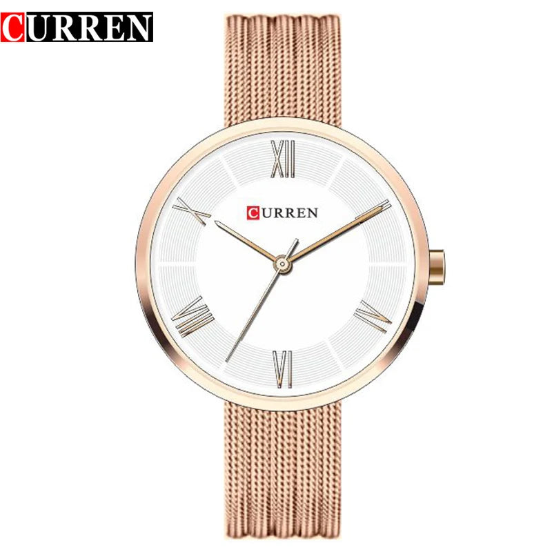 CURREN Women's Luxury Quartz Watch | Stainless Steel Mesh Band | Rose Gold | Waterproof