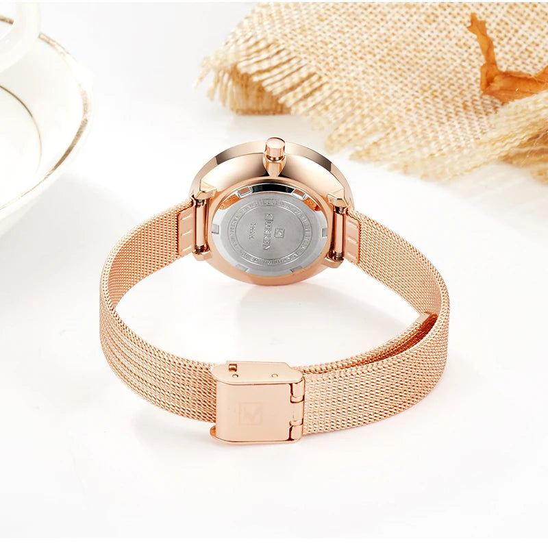 CURREN Women's Luxury Quartz Watch | Stainless Steel Mesh Band | Rose Gold | Waterproof