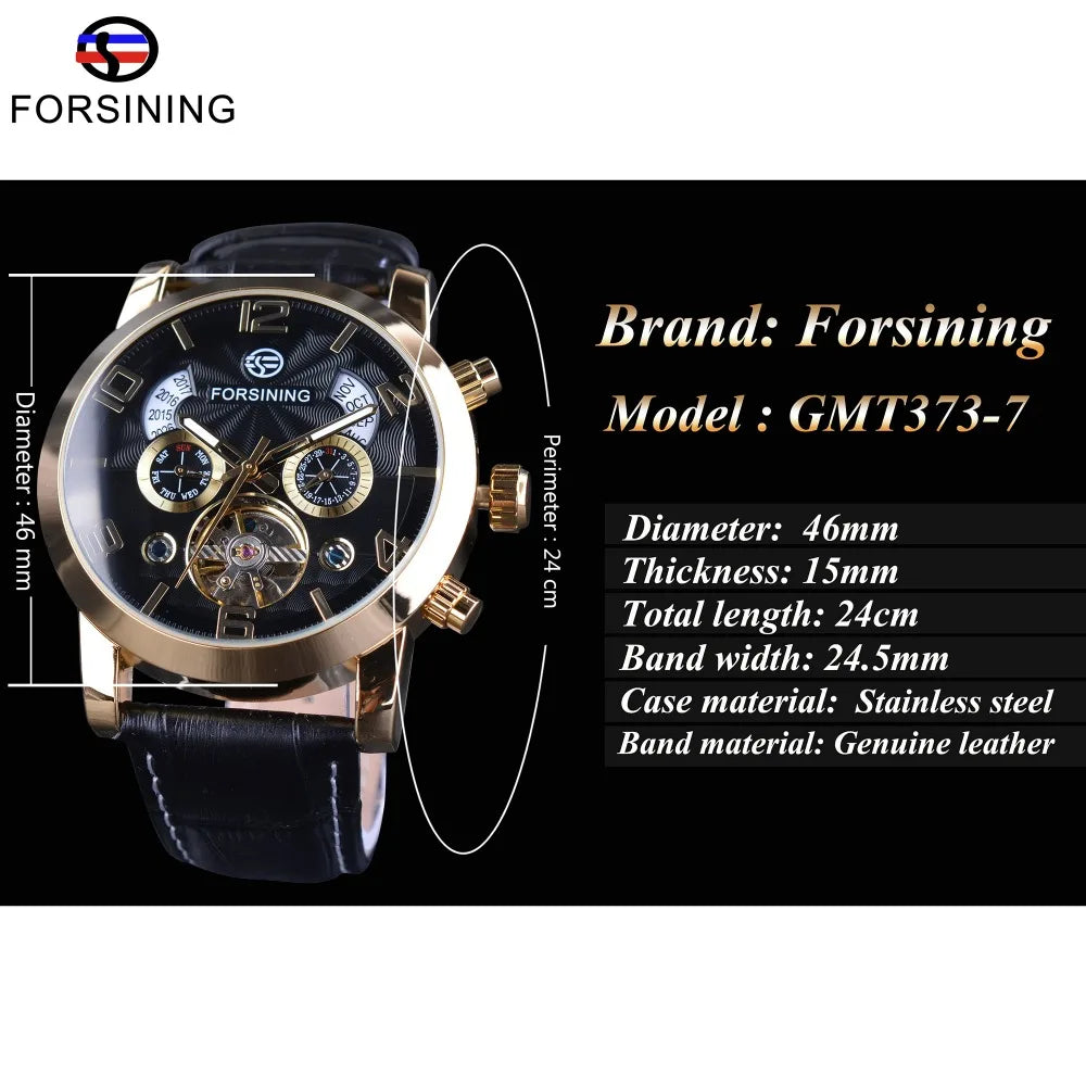 Forsining Fashion Self Winding Automatic Wrist Watch Golden Bezel Tourbillion Men Watch Male Clock Top Brand Mechanical Luxury