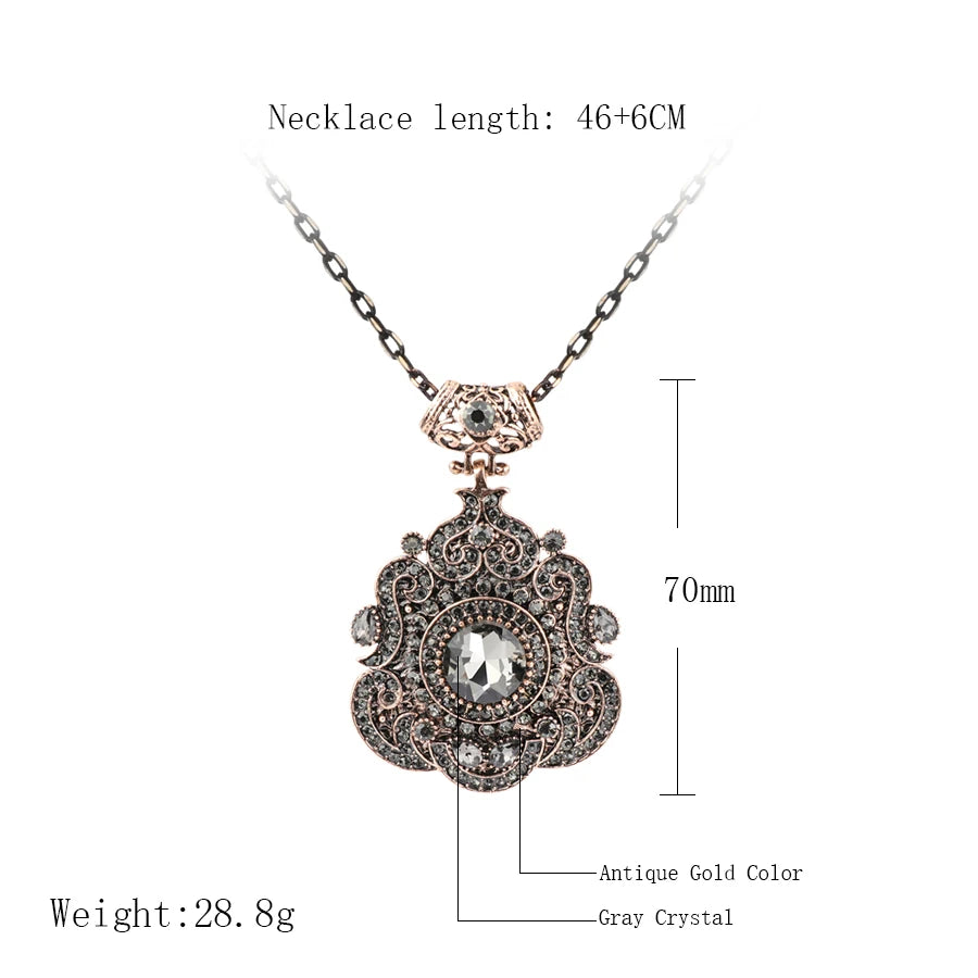 Bohemia Ethnic Necklace For Women Antique Gold Gray Crystal Statement Pendant Necklace Vintage Jewelry 2018 New Style