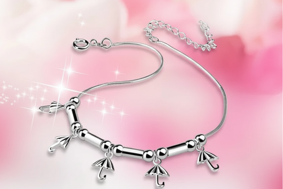 925 Sterling Silver Umbrella Pendant Anklet