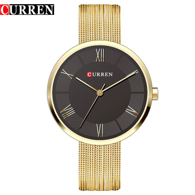 CURREN Women's Luxury Quartz Watch | Stainless Steel Mesh Band | Rose Gold | Waterproof