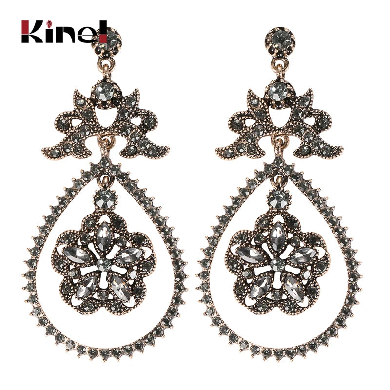 Luxury Gray Crystal Flower Bridal Earrings For Women Antique Gold Beach Party Water Drop Drop Earrings Vintage Jewelry