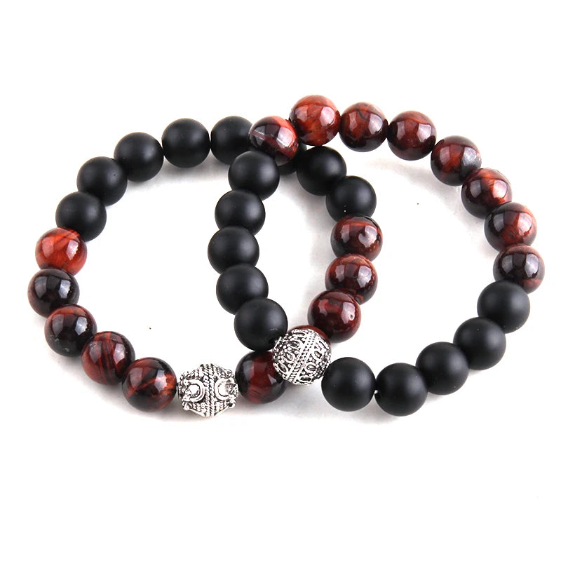 RH New Fashion 2 Piece/ Set  Men Bracelet Matte Onyx Tiger Eye Beaded Bracelets Set Men Jewelry Gift DropShipping