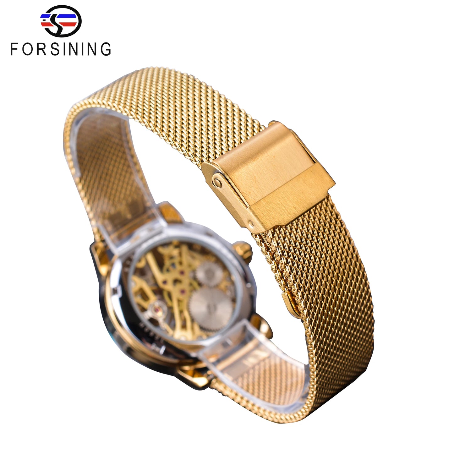 Fashion Luxury Rose Golden Skeleton Women Mechanical Watch Roman Numerals Transparent Watches Stainless Steel Clock