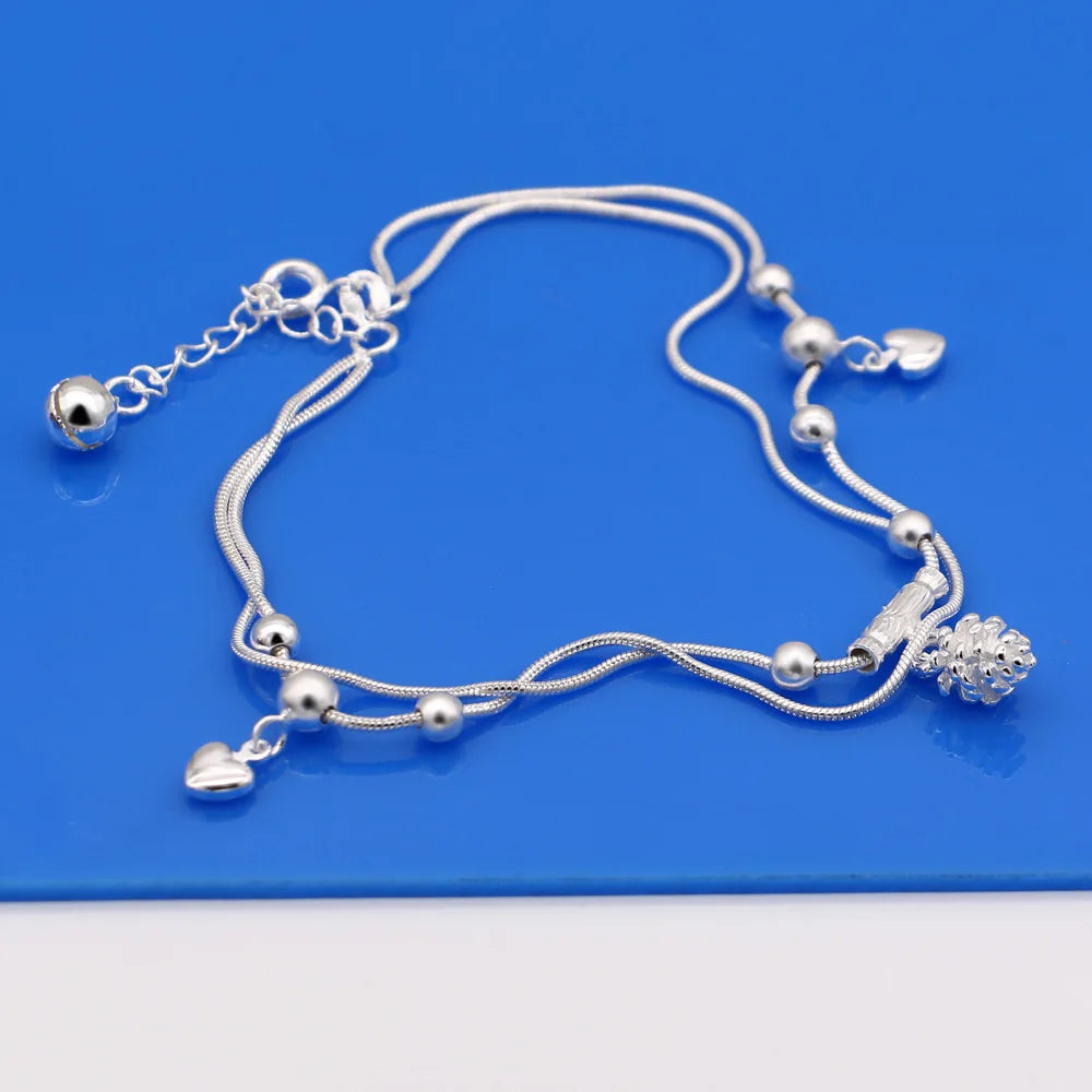 925 Silver Anklet for Girls with Pineapple Pendant Cute Summer Essential Versatile Silver Foot Chain for Beach Birthday Gift