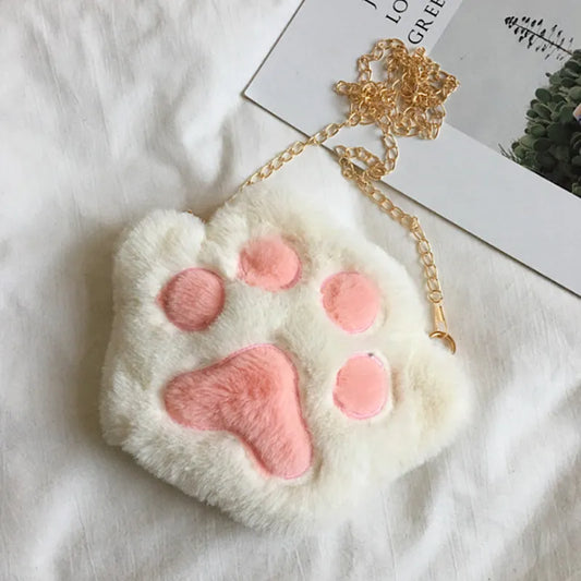 Fluffy cat's paw crossbody bag