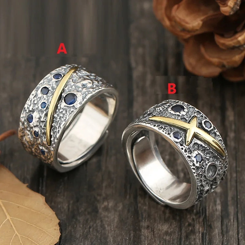 Real 925 Sterling Silver Starry Sky Ring | Gothic Punk Rock Jewelry