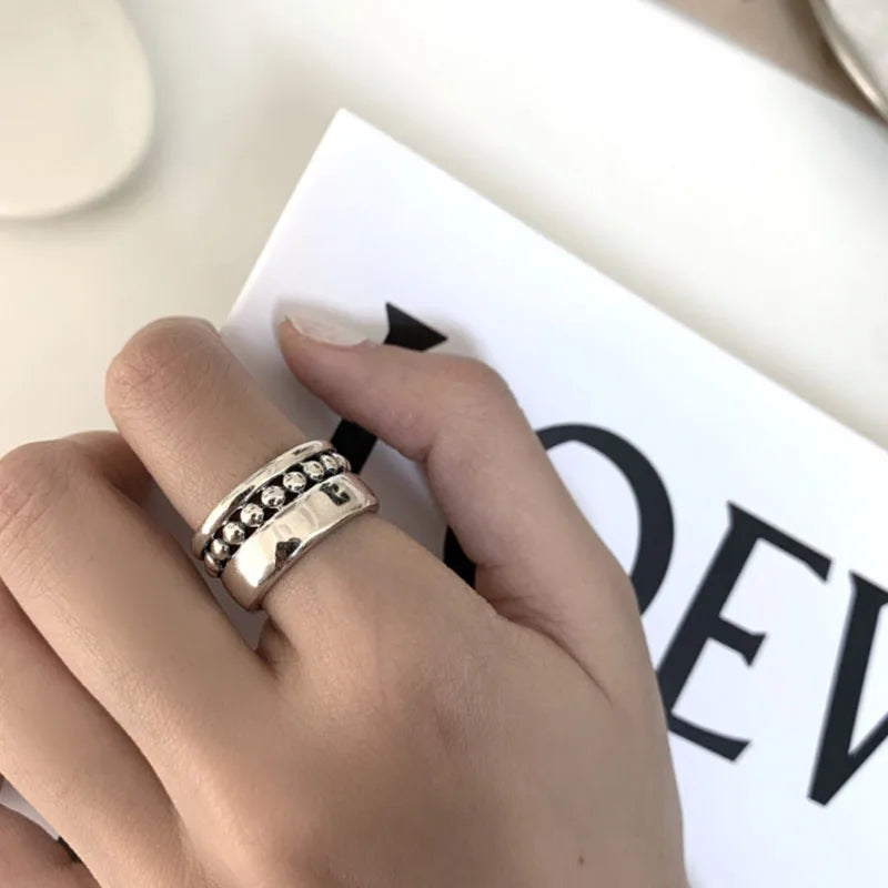 PANJBJ Geometric Multilayer Round Bead Ring Female Fashion Punk Temperament Prevent Allergy Charm Jewelry