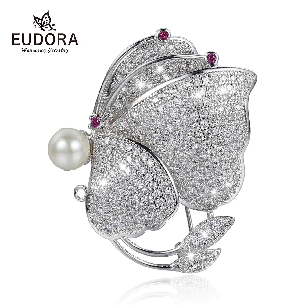 EUDORA Top Quality Big Butterfly Brooch Luxury Crystal Pin Brooches For Women Party Banquet Rhinestone Pins Colthese Accessories