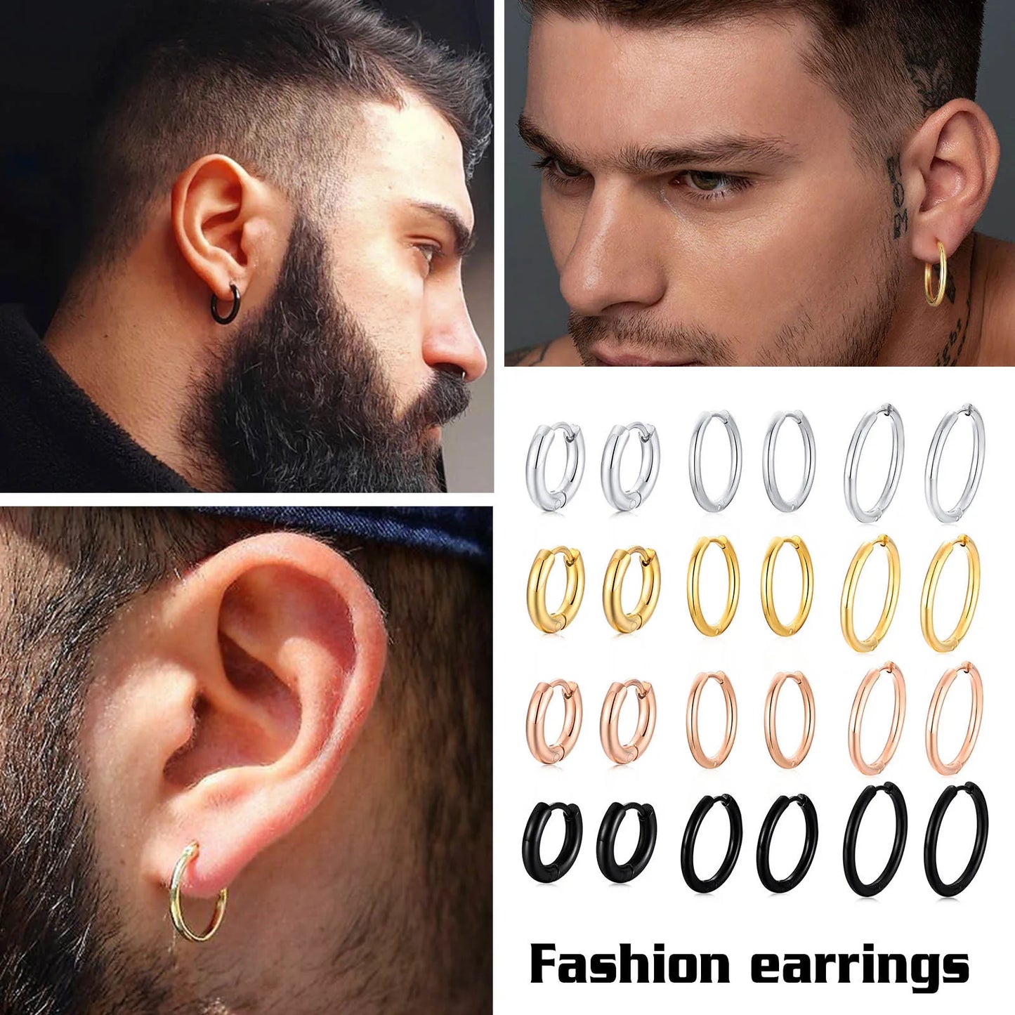 Vnox Basic Small Hoop Earrings for Men Women,Stainless Steel Round Circle Ear Clip Jewelry, Anti-allergy Punk Piercing Accessory